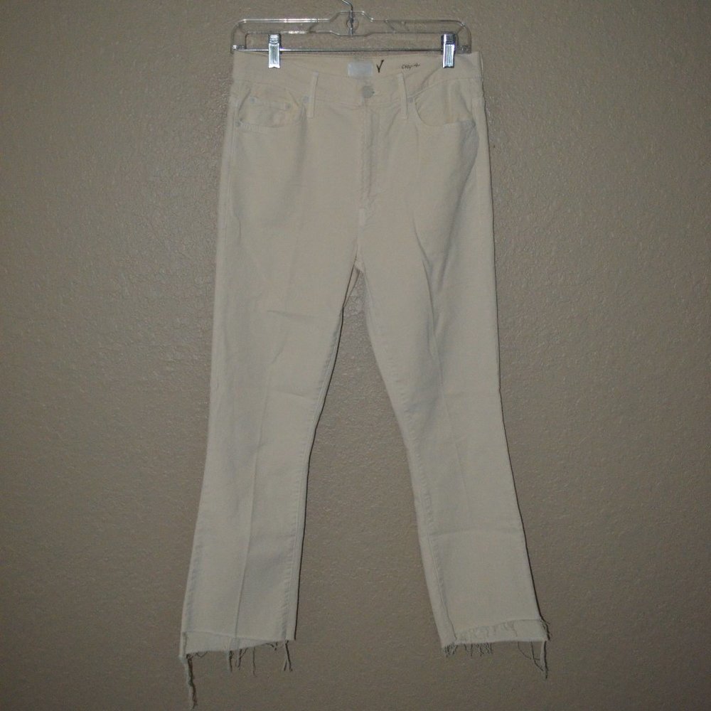 $248 Sz 28 Mother The Insider Crop Step Fray Chalk it Up Ivory Jeans
